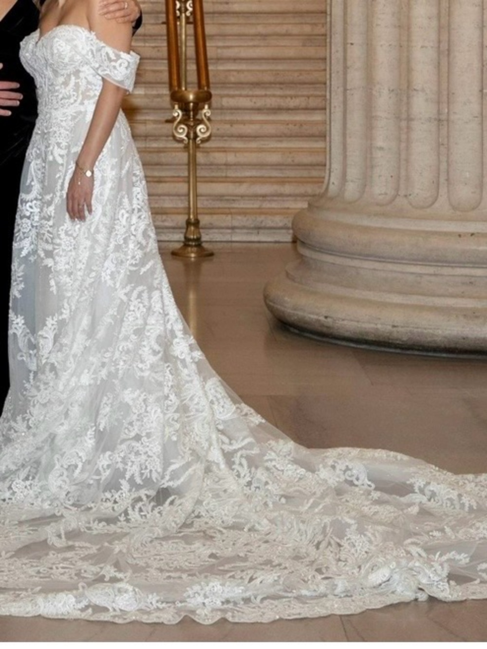 Off-Shoulder Lace Bridal Gown in White